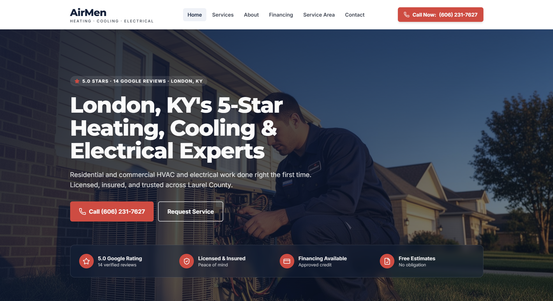 AirMen Heating, Cooling & Electrical website screenshot